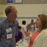 Congresswoman Sanchez speaks with a constituent at her Senior Fair.